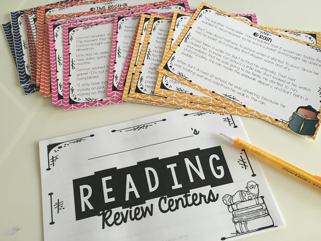 Reading review centers with task cards