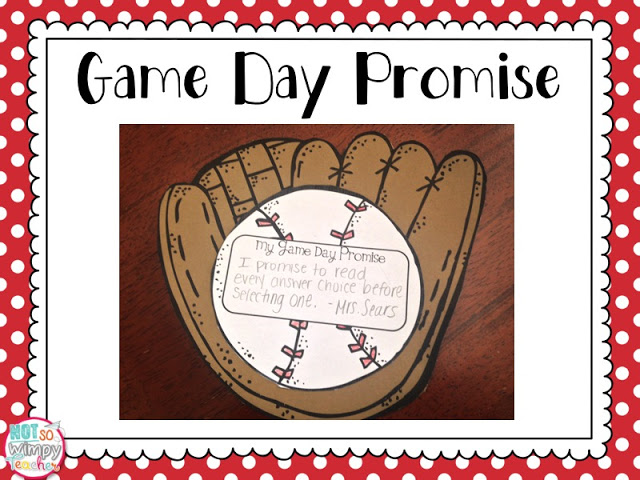 test prep tips game day promise paper baseball glove holding a baseball ball with game day promise on it