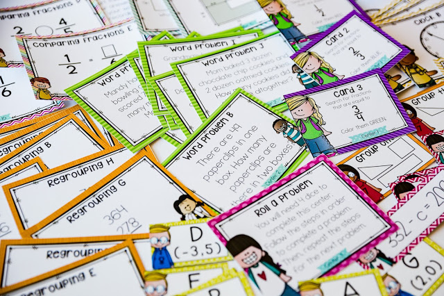 colorful task cards from math test prep centers