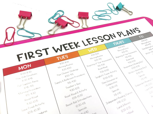 First week of school lesson plans download
