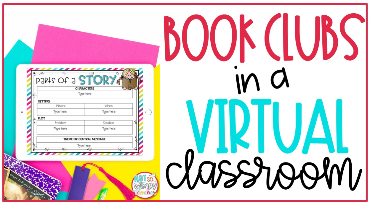 digital bookclub resource displayed on iPad with brightly colored paper behind it