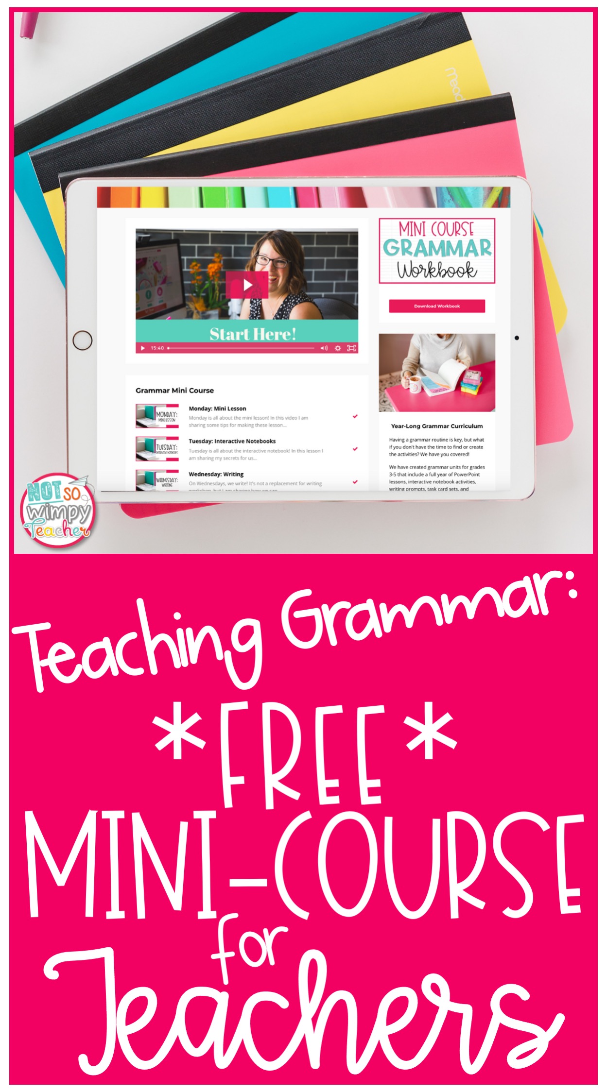 ipad displaying free teaching grammar mini-course for elementary school teachers