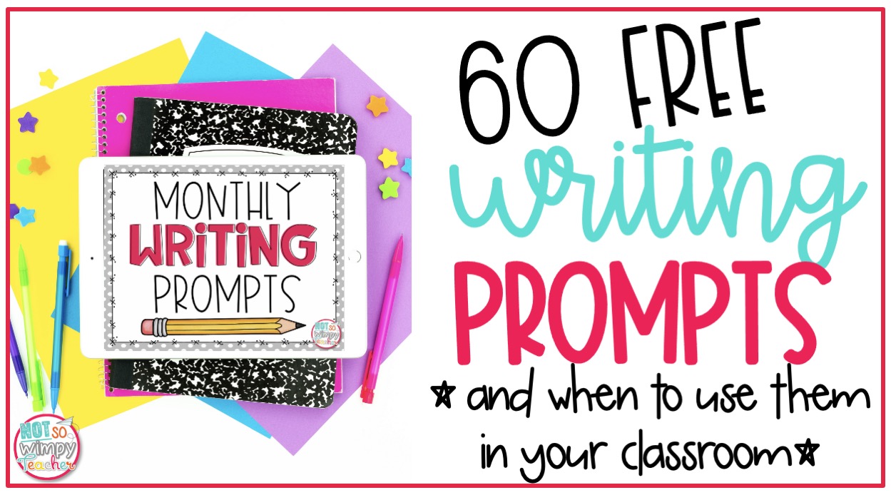 folders and composition book with Monthly Writing Prompts cover
