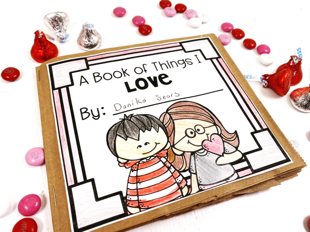 A paper bag "Book of Things I Love" is one of our Valentine's Day activities

