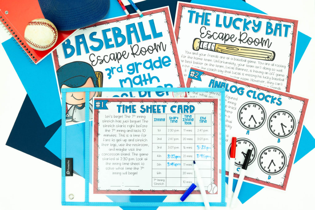 Printable images of Baseball escape room for test prep - a great way to make review more fun