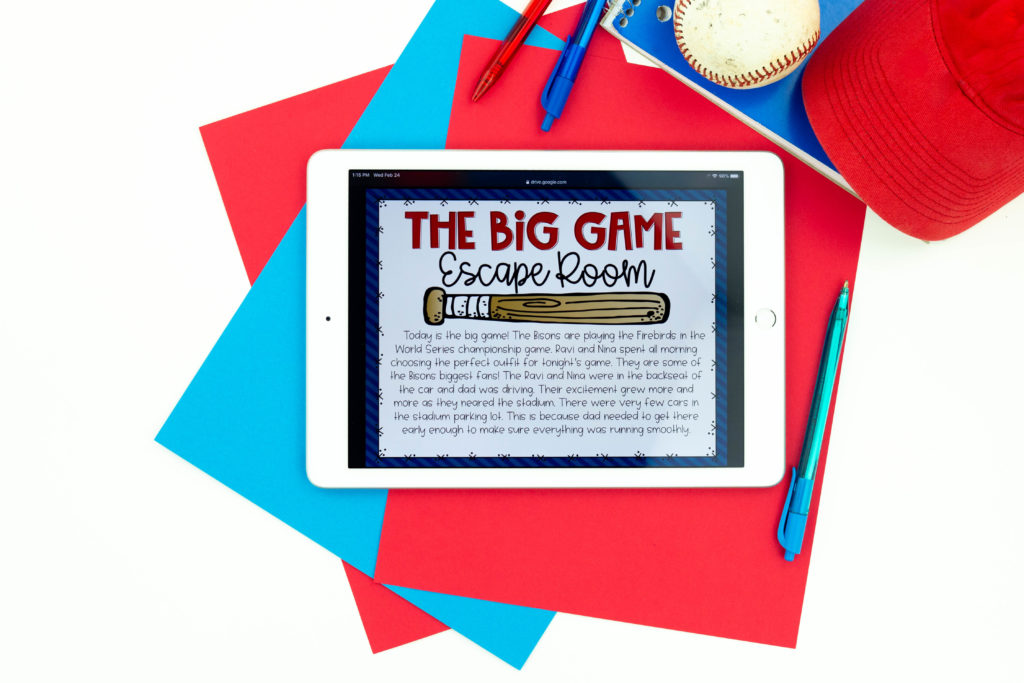 The Big Game introduction to baseball reading escape room