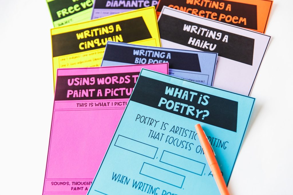 colored papers from how to teach poetry unit