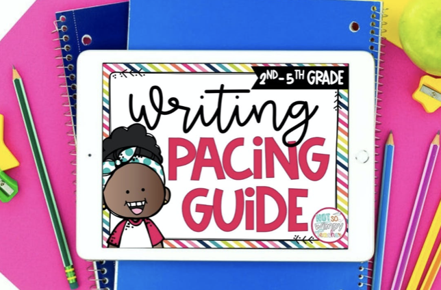 Writing Pacing Guide for Grades 2-5 on white iPad